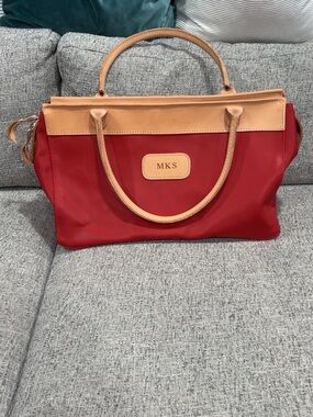 Jon Hart Design Red Tote with Tan Leather Trim